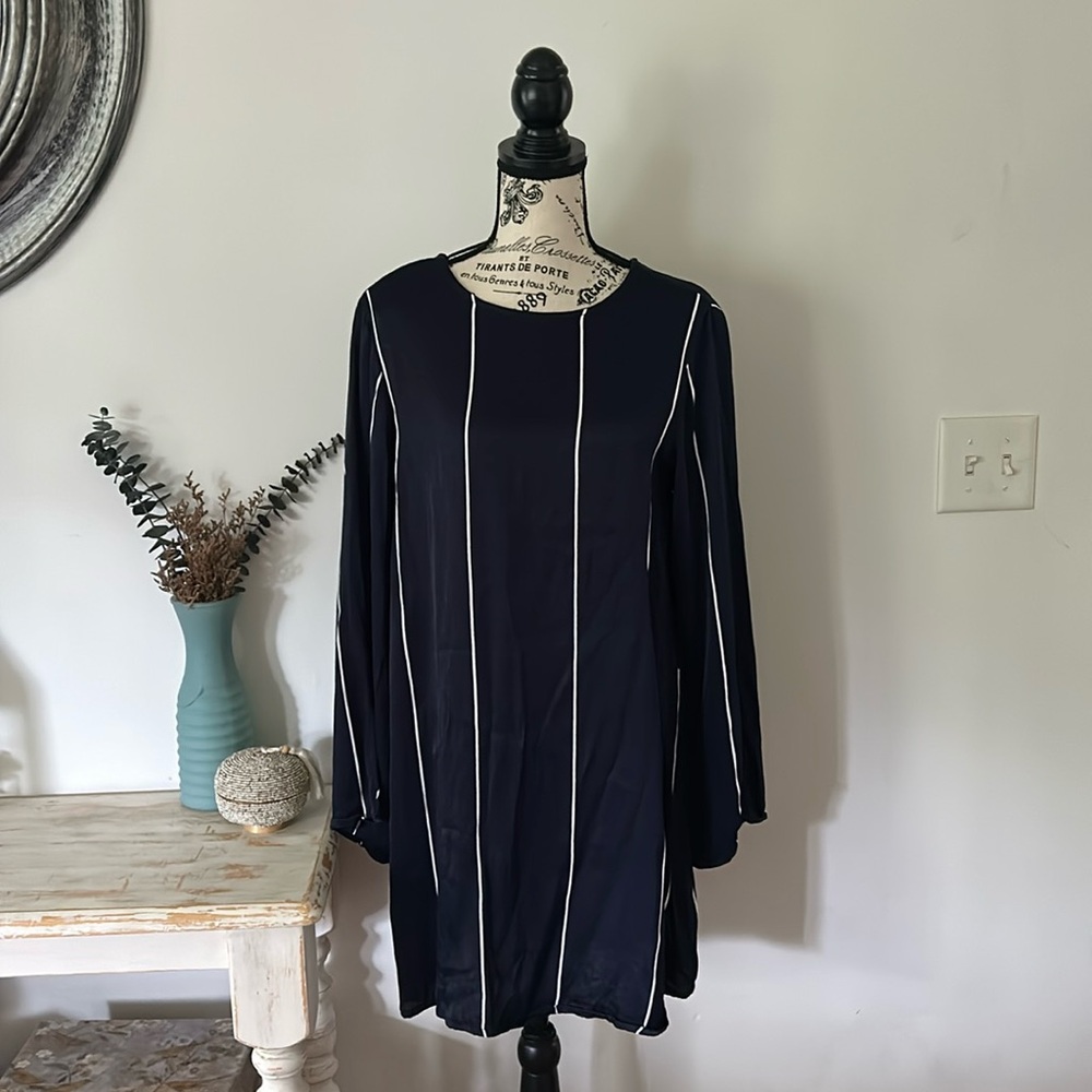Faithfull The Brand Navy Long Sleeve Striped Dress Women's size 2